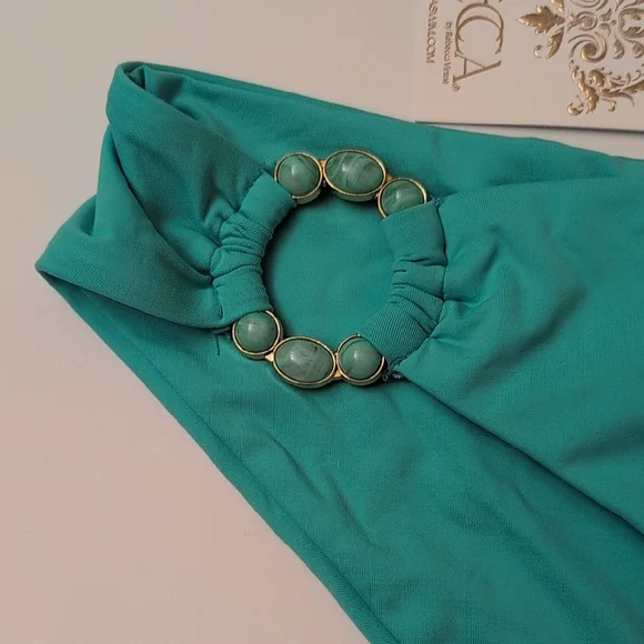 NWT Becca Hipster Turquoise Aqua Sea Bikini Bottom Jade Ring Accents - Size M - Picture 3 of 7